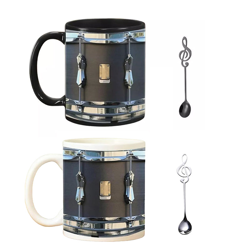 Vintage Drum Mug, 11oz. Black & White, Funny Ceramic Mug. Ideal Cool Gift for Drummers and Musicians. - Korvel