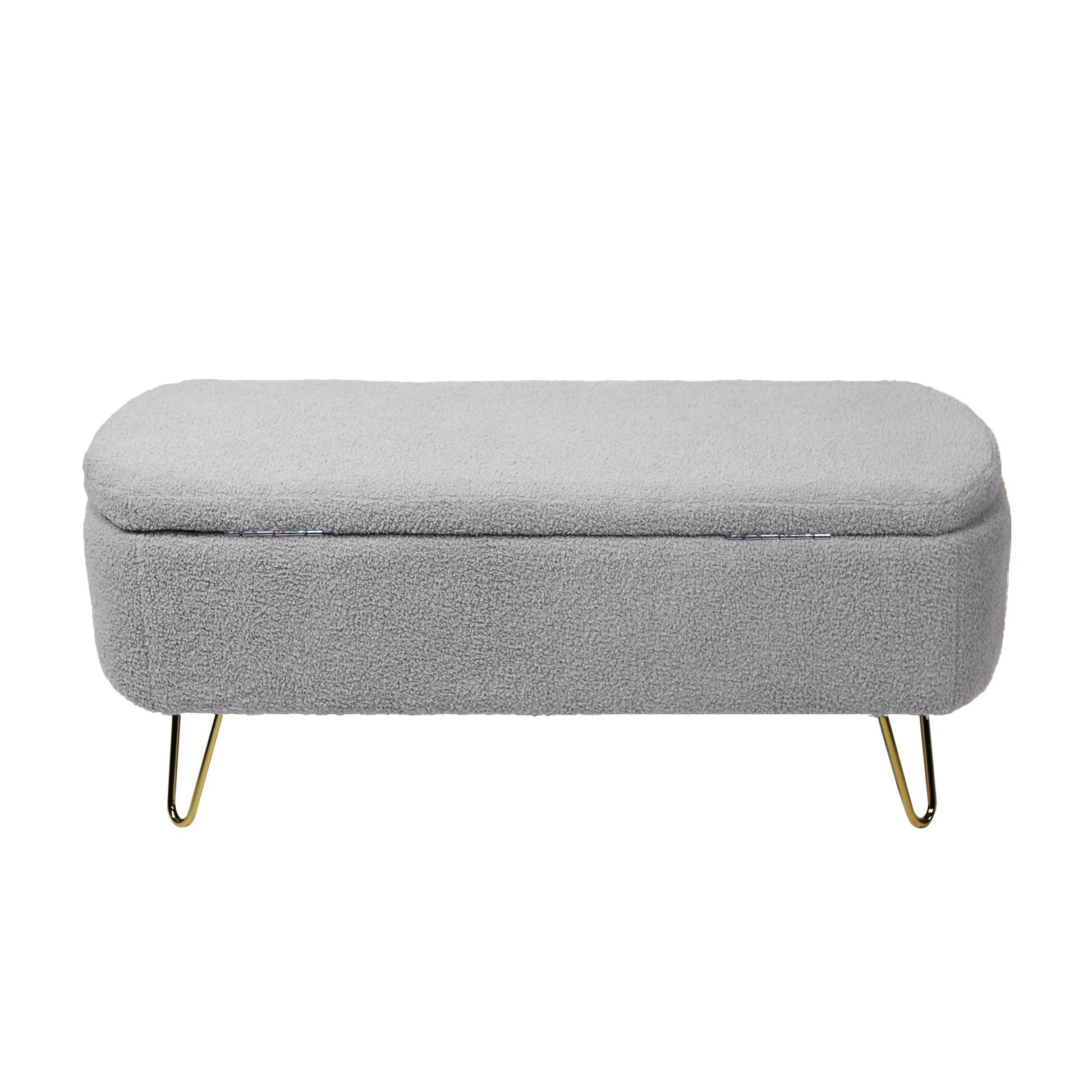 Grey Storage Ottoman Bench for End of Bed Gold Legs Modern Grey Faux Fur Entryway Bench - Korvel