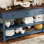 Retro Design Console Table with Two Open Shelves, Pine Solid Wood Frame and Legs for Living Room (Antique Navy+Espresso) - Korvel