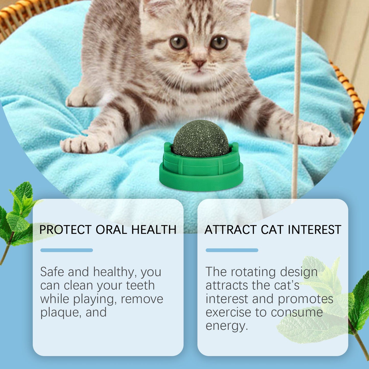 Mint-Flavored Rotating Cat Ball Toy Chew Toy Tooth Cleaning Care Rotating Mint Ball - Korvel