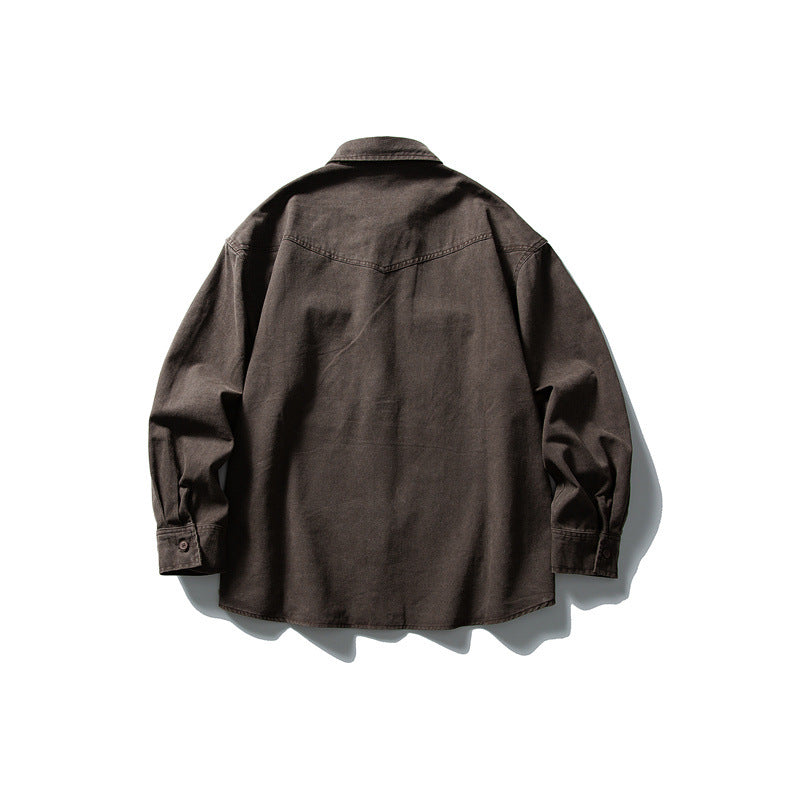 Used washed casual loose long sleeved shirt jacket men's workwear shirt - Korvel