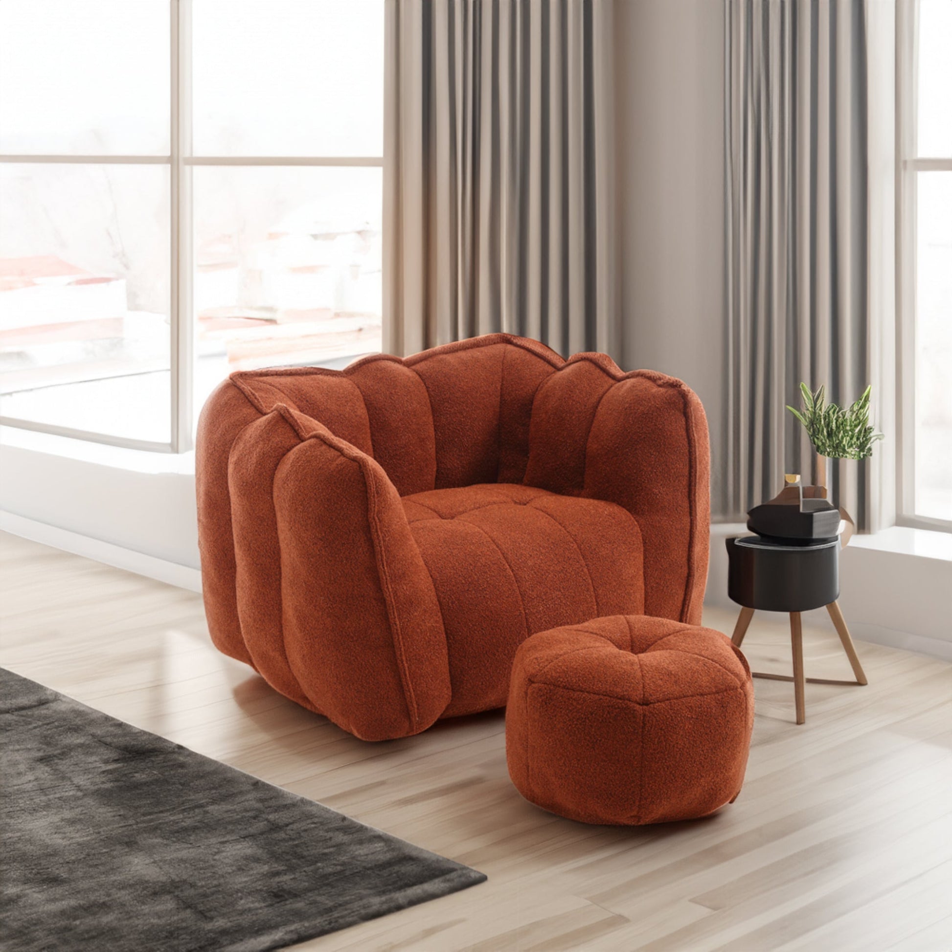 Soft Bean Bag Chair with High Resilient Foam(Chips)for living room and bedroom Comfortable Square Lazy Sofa with  Footstool - Korvel