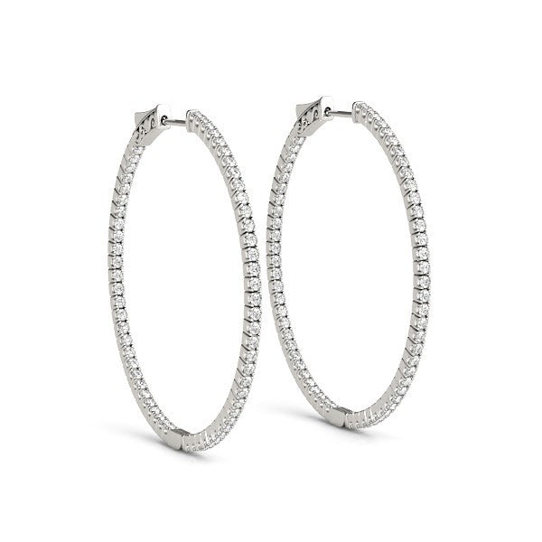 Aros de Diamante en Oro Blanco de 14k con Diseño Delgado y Doble Cara
