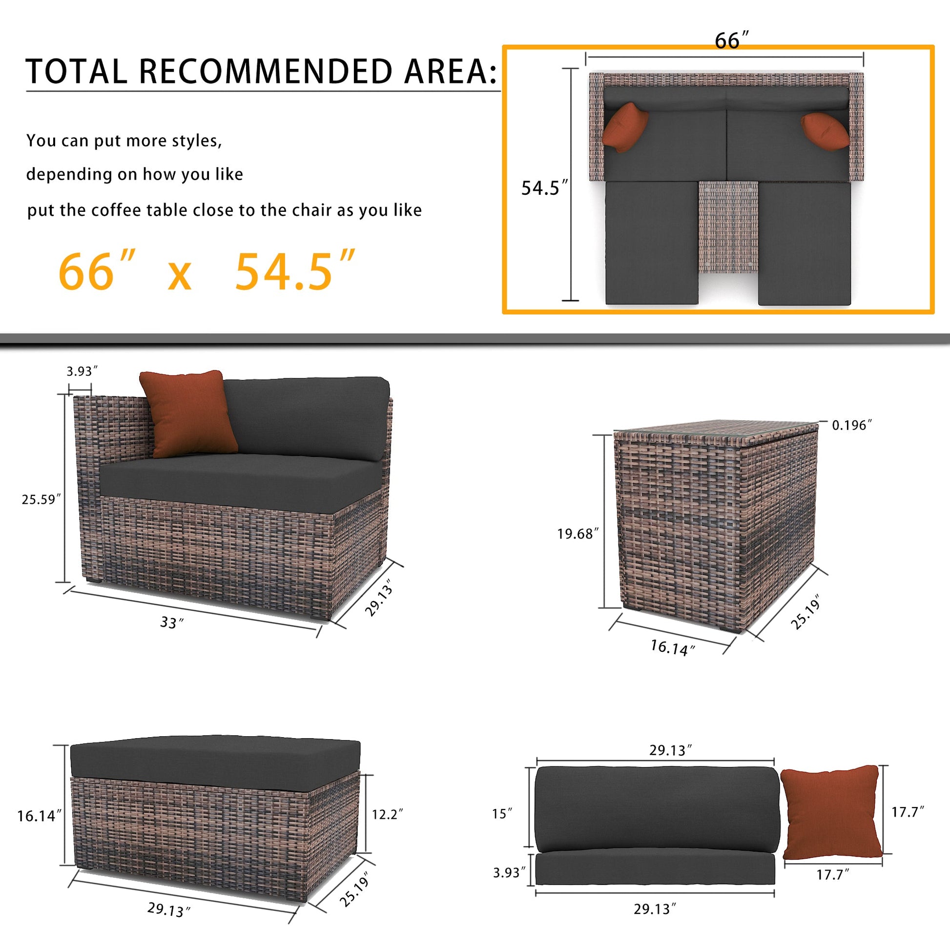 5 Pieces Outdoor Patio Garden Brown Wicker Sectional Conversation Sofa Set - Korvel