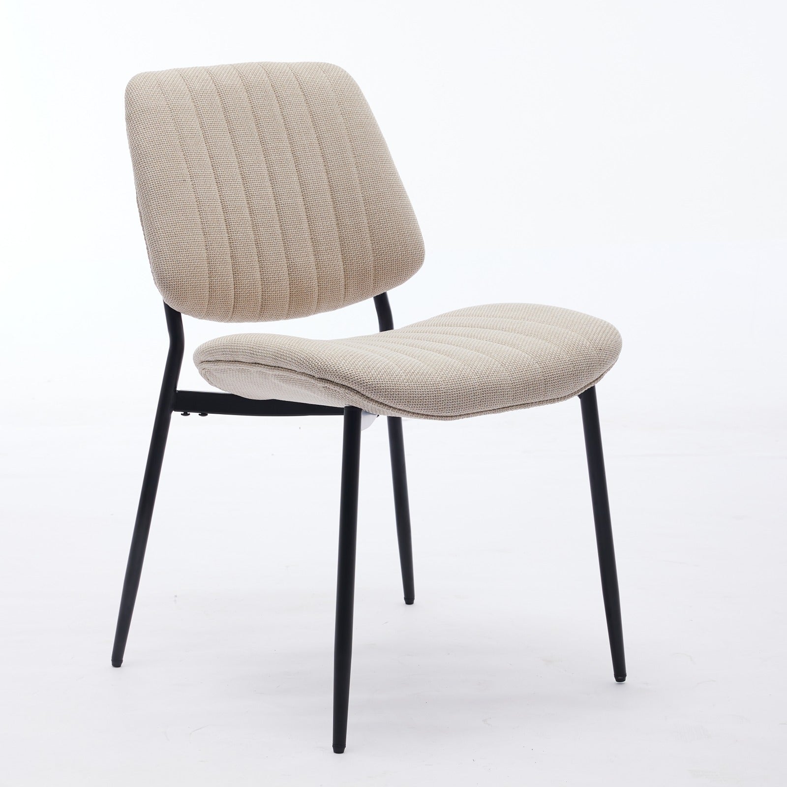 2-piece retro linen chair set with curved wooden backrest, cushioned seat, adjustable metal legs, (Beige Linen) - Korvel