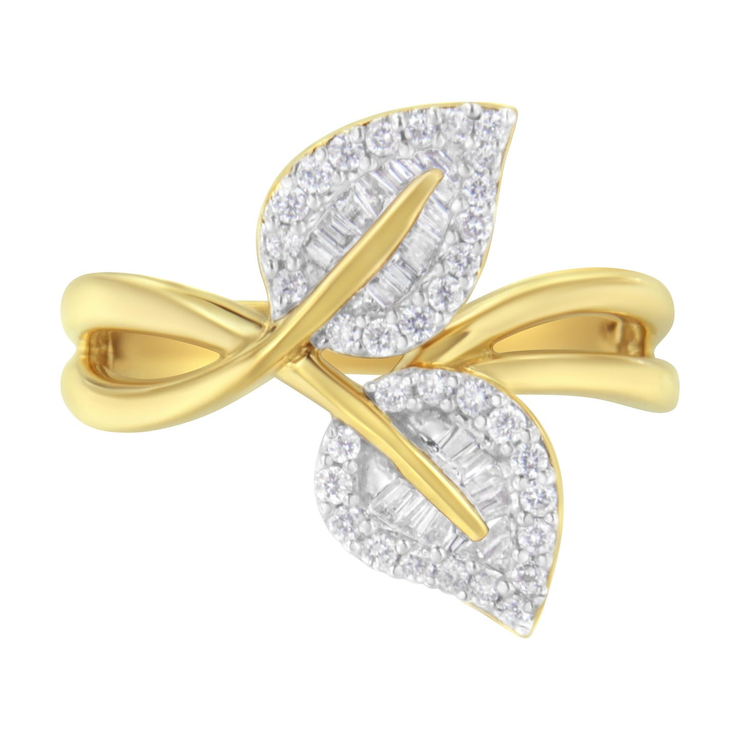 10K Yellow Gold Diamond Leaf Cocktail Ring - Size 7