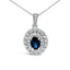 Collar con colgante de halo de diamantes y zafiro azul en oro blanco de 14 quilates