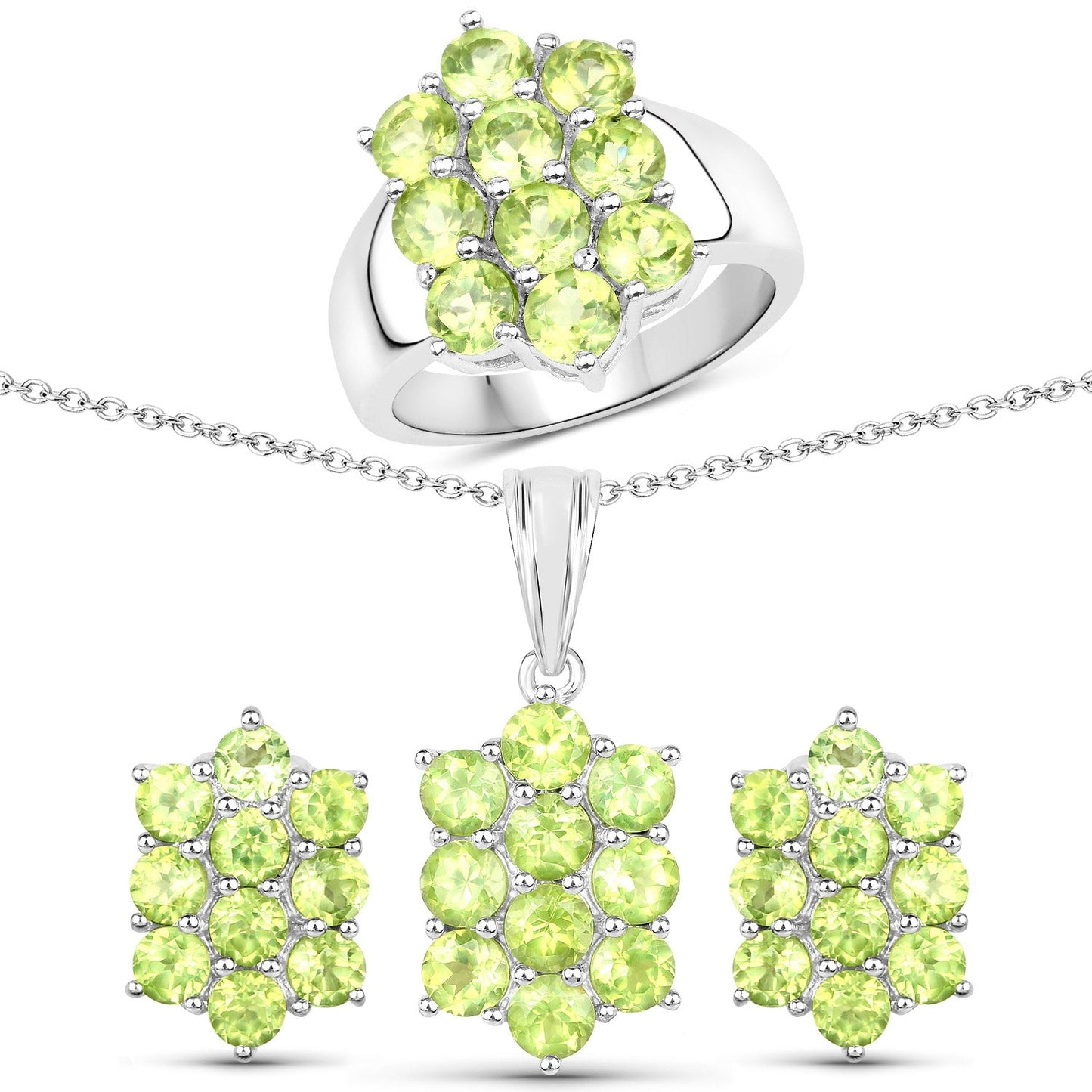 6.80 Carat Genuine Peridot Sterling Silver Jewelry Set