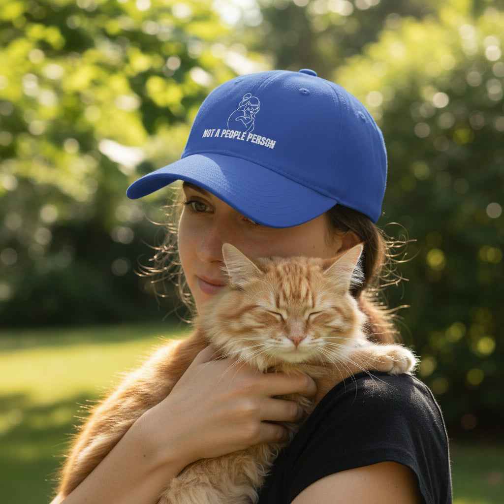 Casquette en coton à profil bas avec art linéaire de chat "Pas une personne sociable"