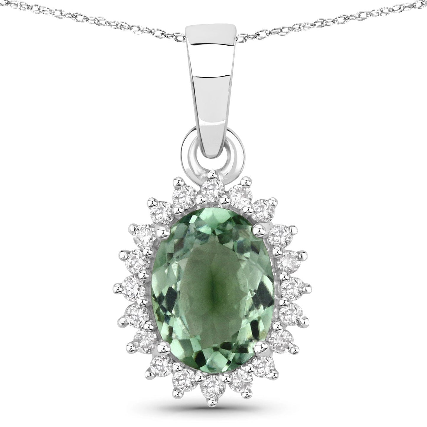 1.39 Carat Green Tourmaline and Diamond 14K White Gold Pendant