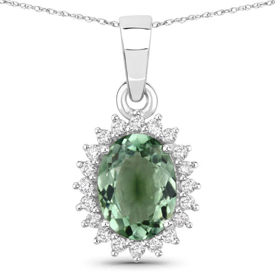Pendentif en or blanc 14K avec tourmaline verte de 1,39 carat et diamants