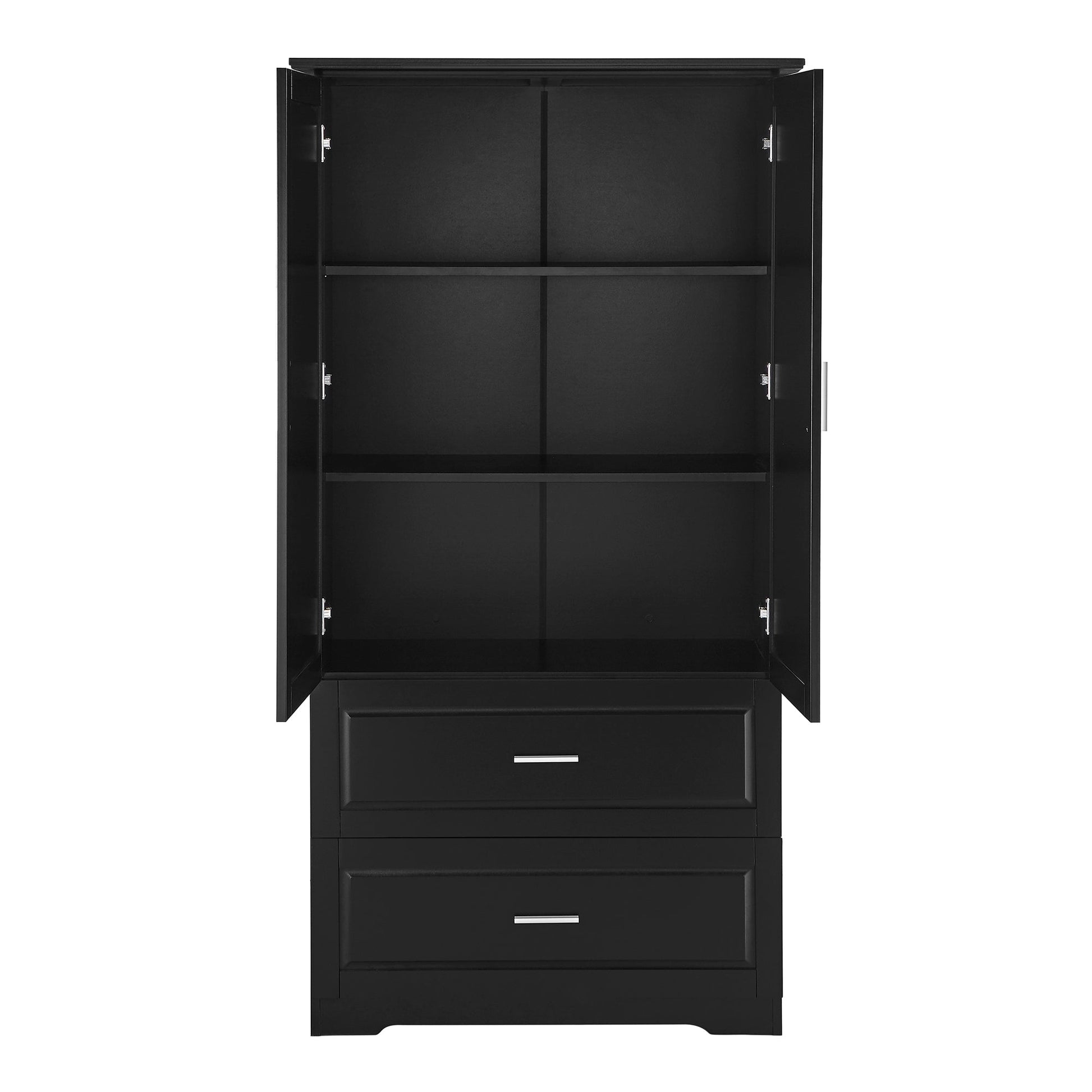 Tall Bathroom Storage Cabinet, Cabinet with Two Doors and Drawers, Adjustable Shelf, MDF Board, Black - Korvel