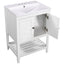 24" White Modern Sleek Bathroom Vanity Elegant Ceramic Sink with Solid Wood Frame Open Style Shelf - Korvel