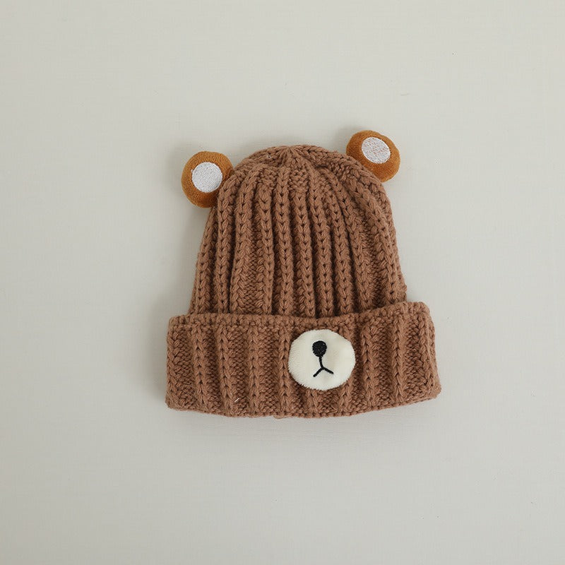 Autumn and winter children warm knitted hat cute bear candy color woolen hat Korean male and female baby warm hat trend - Korvel