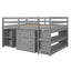 Low Study Full Loft Bed with Cabinet Shelves and Rolling Portable Desk Multiple Functions Bed- Gray - Korvel