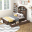 Twin Size Wood Platform Bed with House-shaped Storage Headboard and 2 Drawers Walnut - Korvel