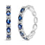 14K White Gold Oval Blue Sapphire & Diamond Hoop Earrings
