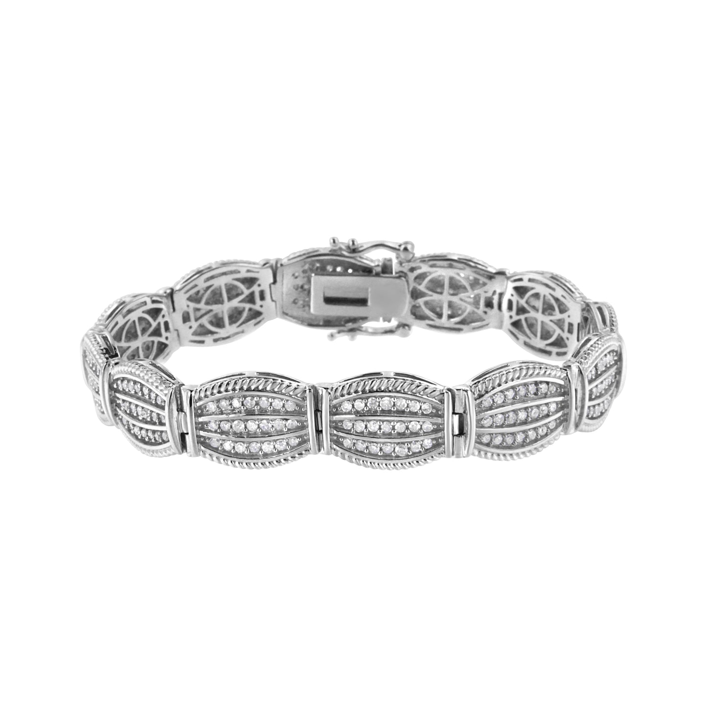 .925 Sterling Silver Art Deco Style Diamond Tennis Bracelet - 7.25"