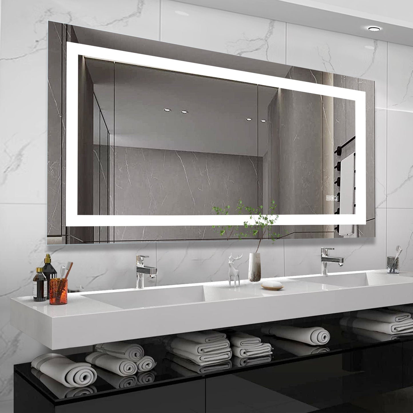 LED Bathroom Mirror 72x36 Inch with Anti-Fog and Dimming Features