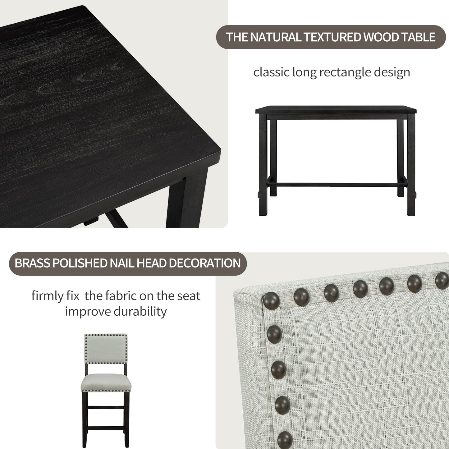 Conjunto de Comedor de Altura de Mostrador TREXM de 5 Piezas en Espresso y Beige