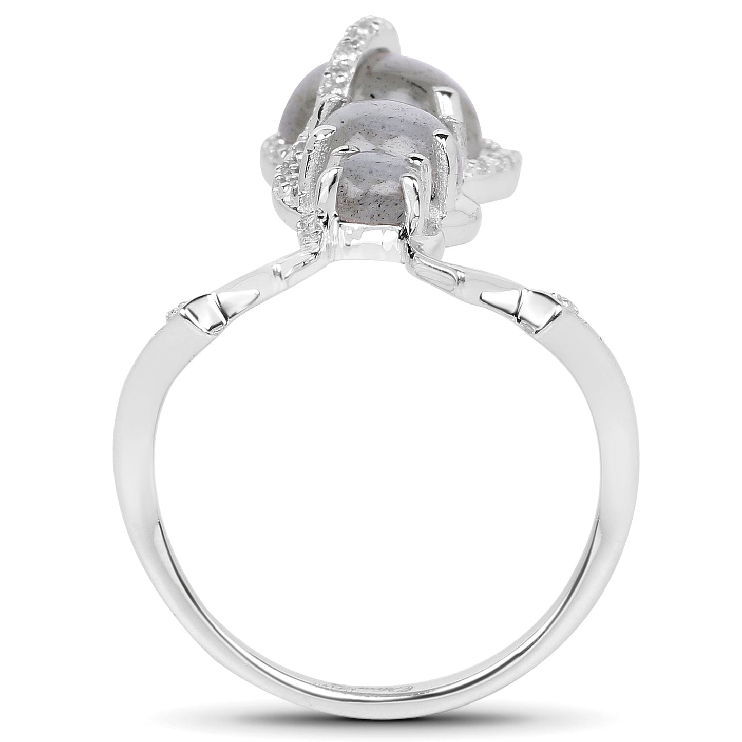 2.79 Carat Genuine Labradorite and White Topaz Sterling Silver Ring