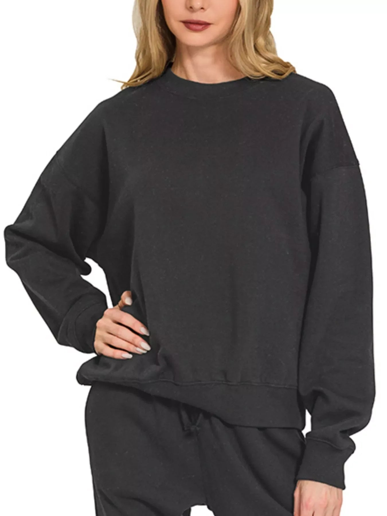 Conjunto de Sudadera de Manga Larga de Forro Polar Zenana y Jogger