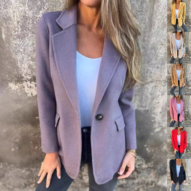 Ins Button Lapel Short Blazer Winter Fashion Commuter Jacket Outwear Women's Clothing - Korvel