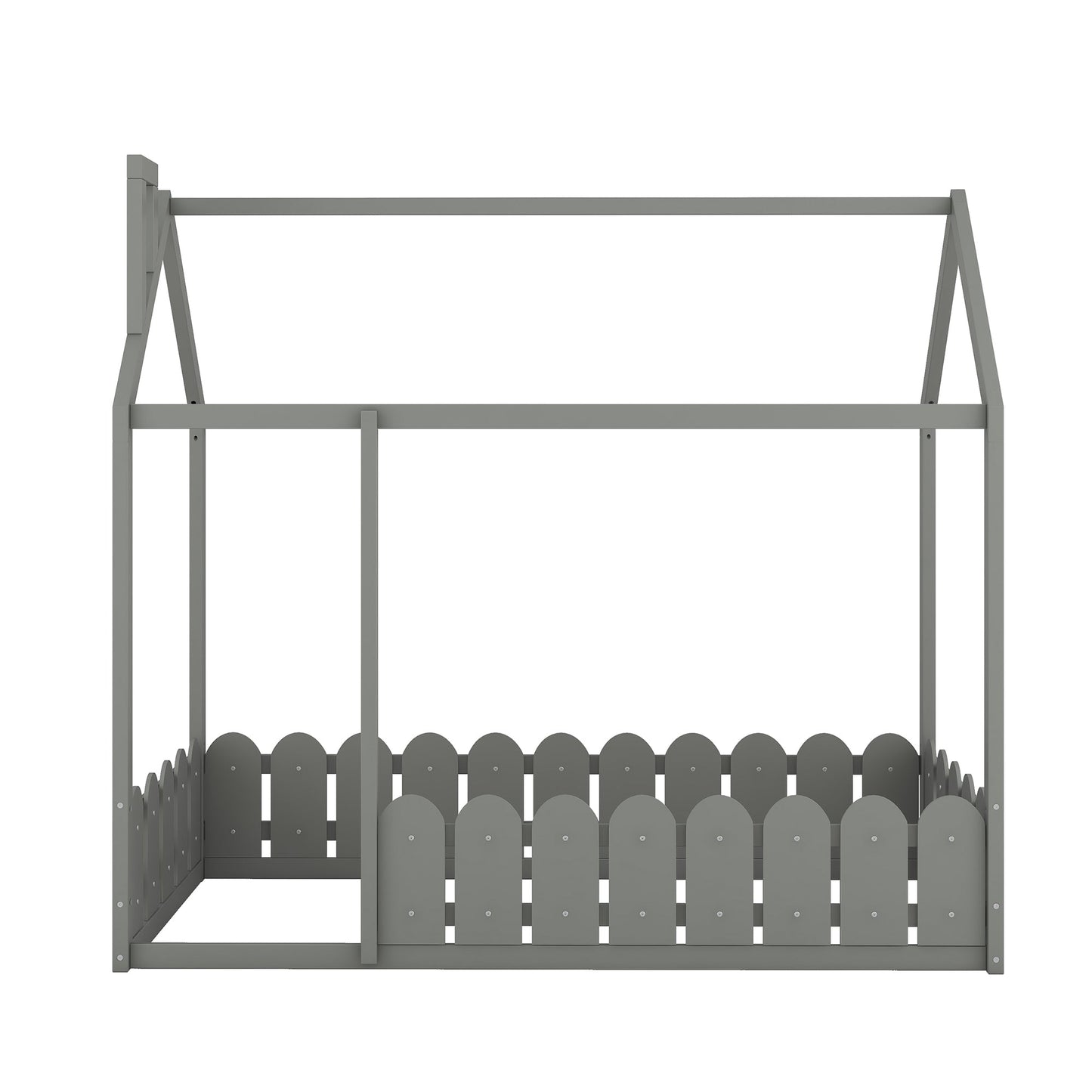 Cadre de lit en bois de taille twin avec clôture pour enfants - Gris