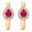 10K Yellow Gold Pear Cut Red Ruby and Diamond Huggy Earrings