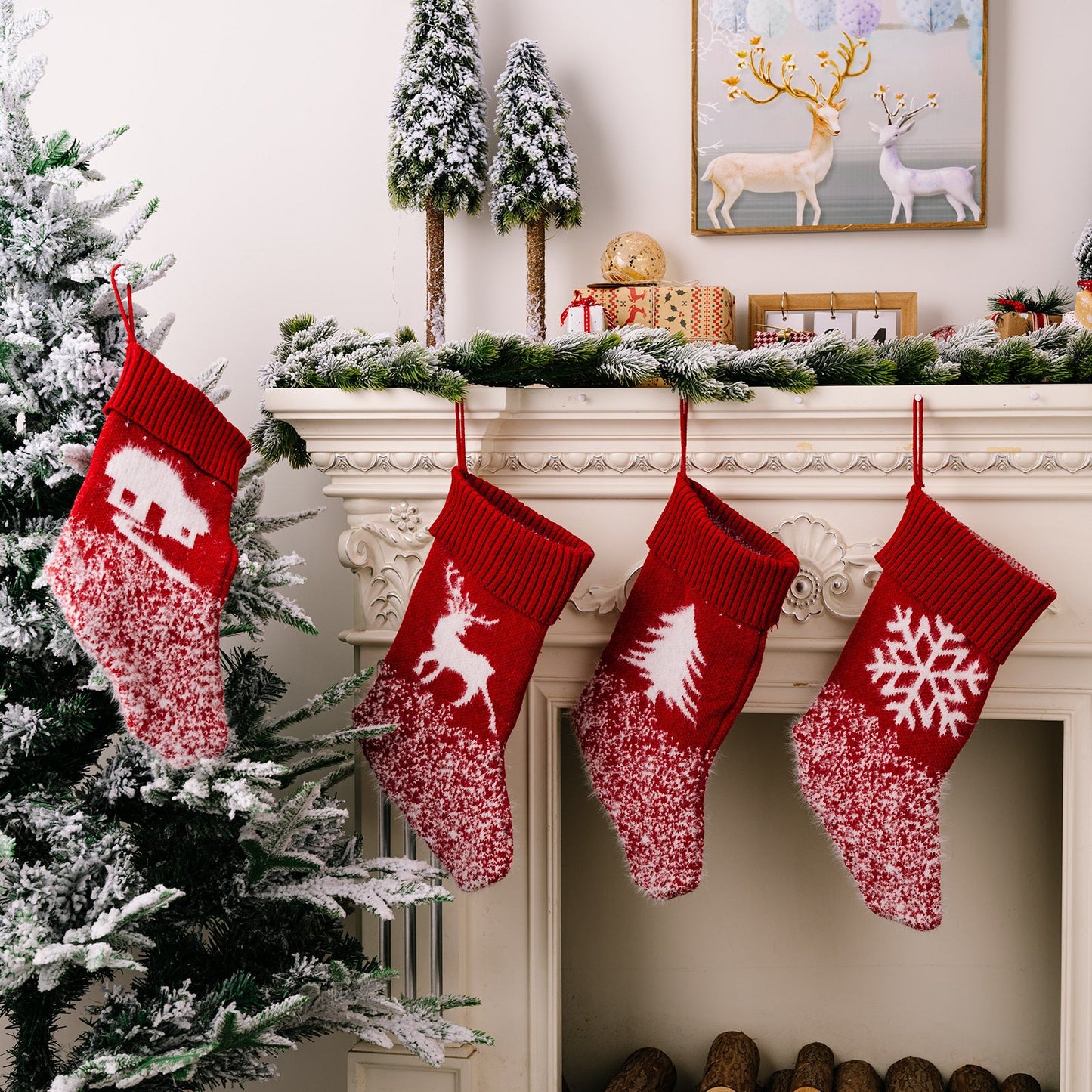 Christmas decoration products, knitted velvet, Christmas socks, snowflake red gift socks, gift bags - Korvel