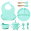 8PCS Mother and baby silicone bibs, silicone dinner plates, eight-piece set, baby food training suction cup bowl, baby divided tableware set - Korvel