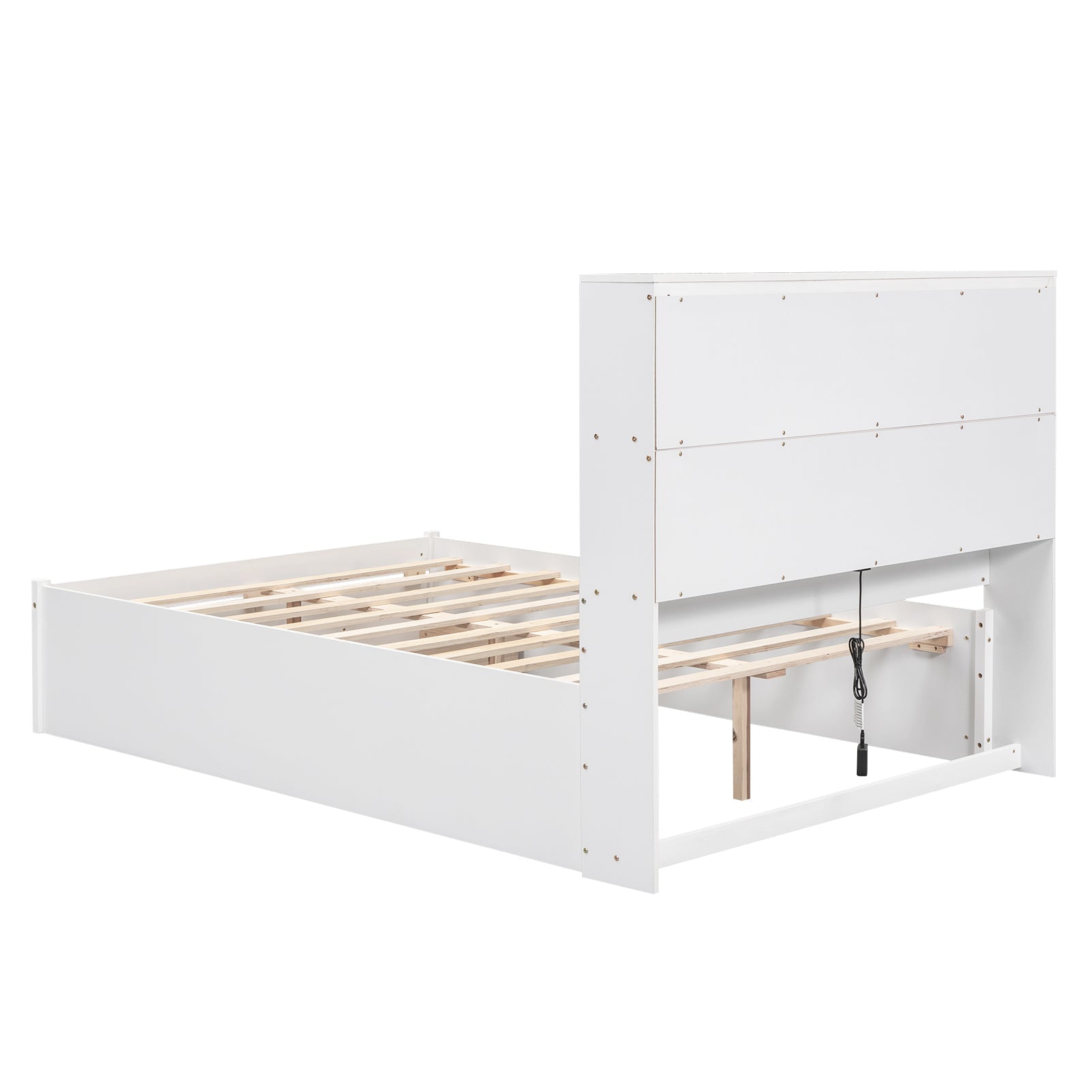 Full Size Platform Bed with Storage Headboard, Charging Station and 2 Drawers White - Korvel
