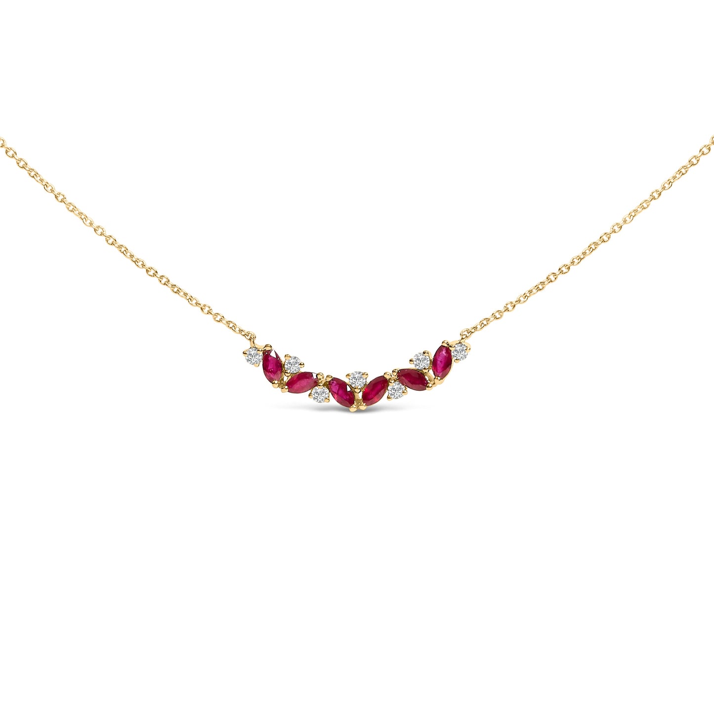 14K Yellow Gold Ruby and Diamond Bar Line Necklace - 18 inch