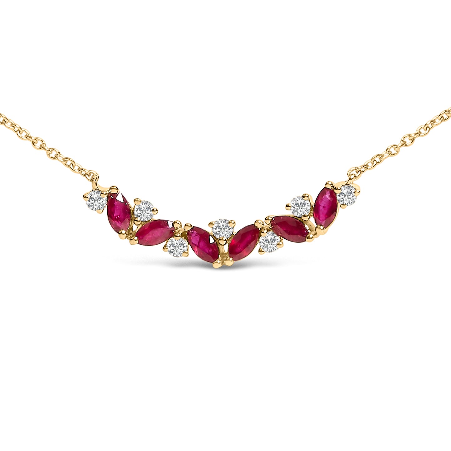 14K Yellow Gold Ruby and Diamond Bar Line Necklace - 18 inch
