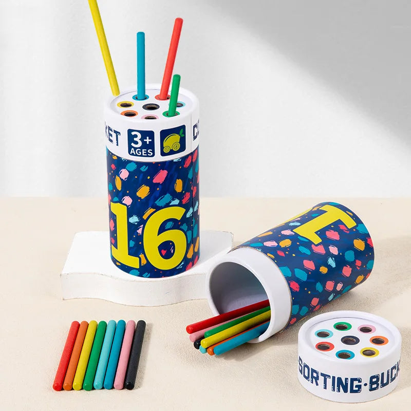 Children's puzzle color classification cup 1-3 year old baby color cognition Montessori classification bucket toy - Korvel