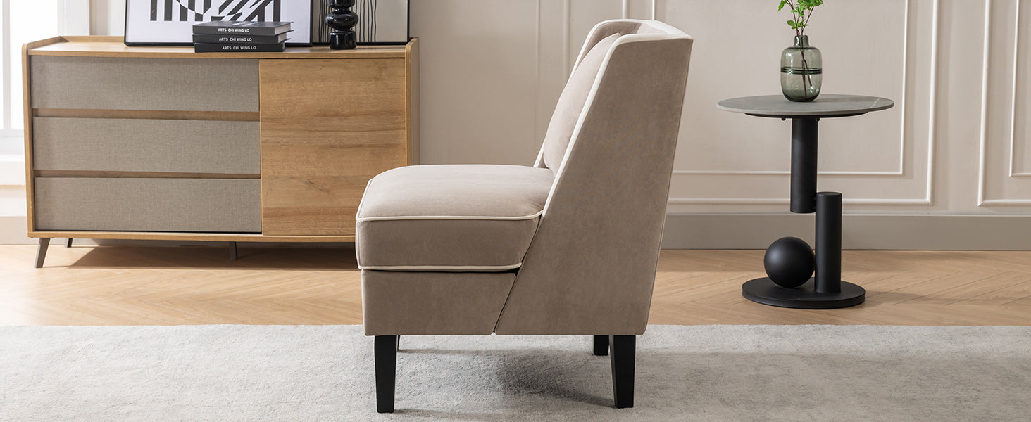 Velvet Upholstered Accent Chair with Cream Piping, Tan and Cream - Korvel