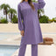 Cap, Drawstring Mock Neck Long Sleeve Top and Pants Swim Set - Korvel