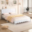 Queen Size Wood Platform Bed Frame, Retro Style Bed with Rectangular Headboard,No Need Box Spring,White - Korvel