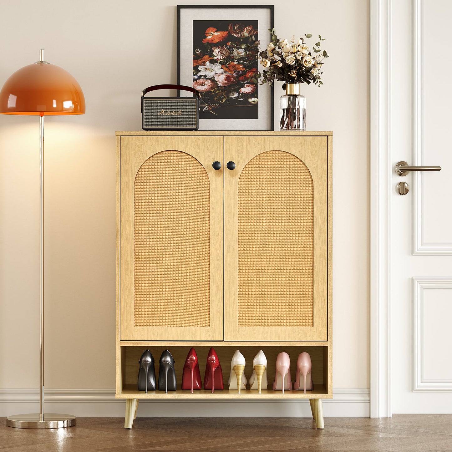 Shoe Storage Cabinet with Adjustable Plates Natural doors - Korvel