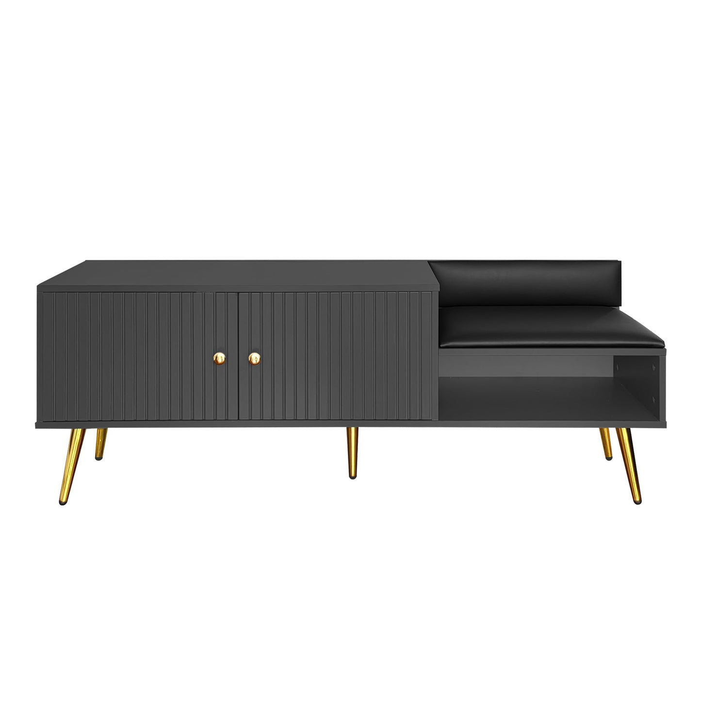Modern Shoe Storage Bench with Hidden Storage and Upholstered Cushions for Bedside, Living Room and Entryway (Gray) - Korvel