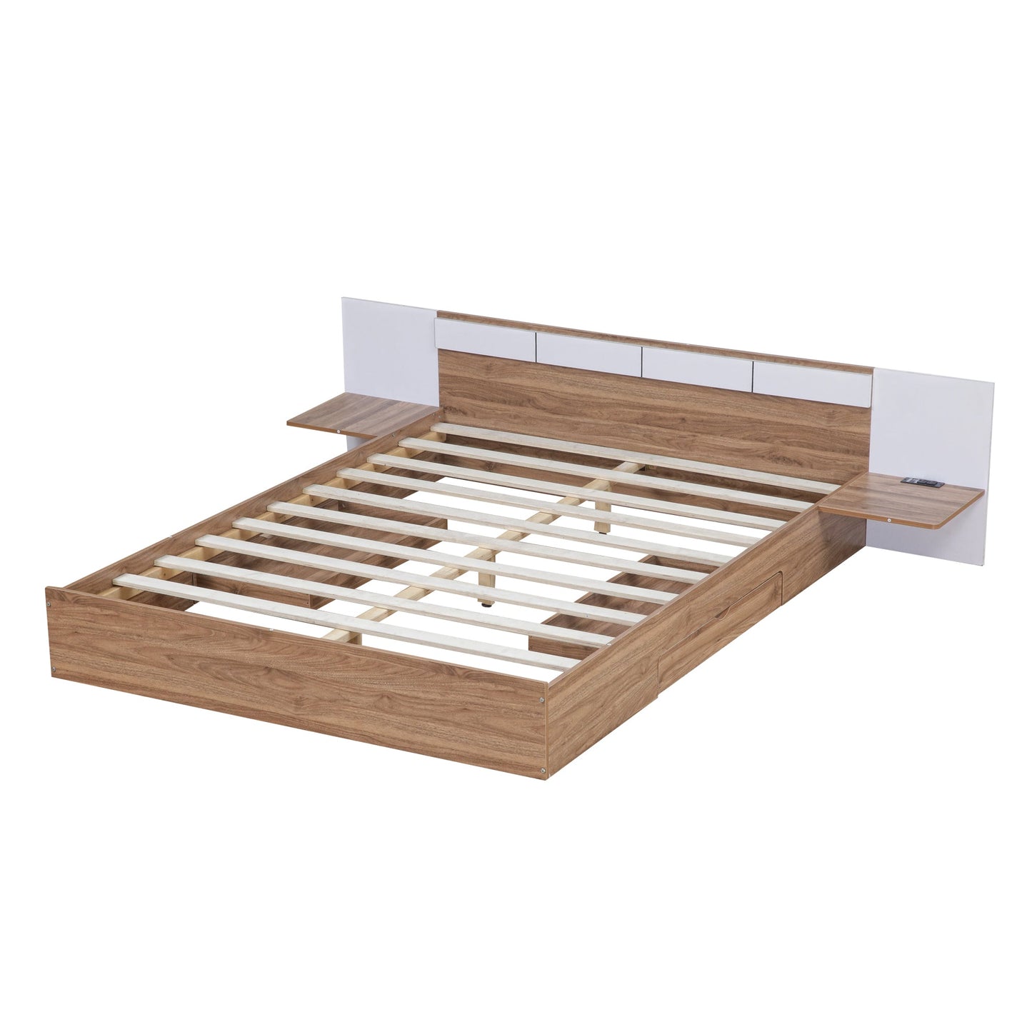 Queen Size Platform Bed with Headboard and Storage, Natural