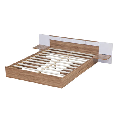 Queen Size Platform Bed with Headboard and Storage, Natural