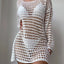 Knitted hollowed out pullover round neck long sleeved bikini swimsuit cover - Korvel