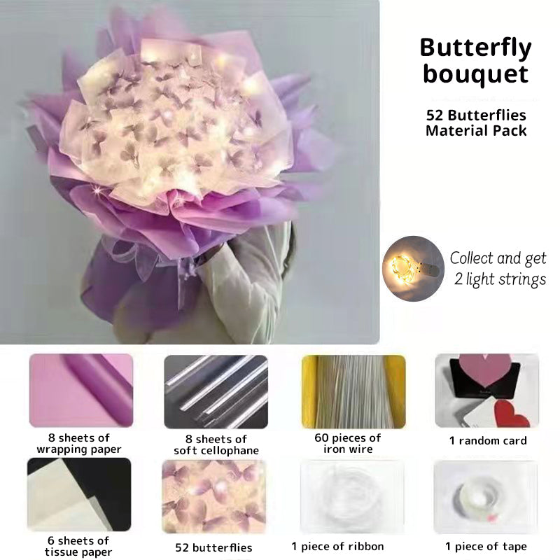 New DIY Butterfly Bouquets Handmade Butterfly Flower Material Package Bouquet with Light String Wedding Decor Gift for Girlfrien - Korvel