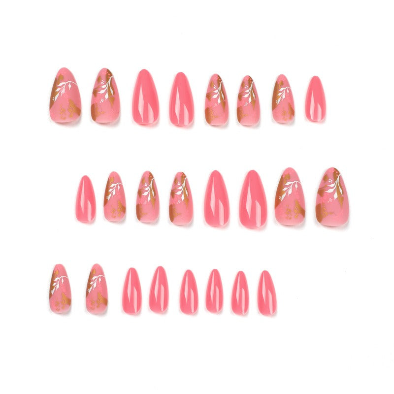 Manicure Wearable Nails Pink Nails Dot Ink Gold Foil Nail Art Stickers White Flower Nail Stickers Removable Nail - Korvel
