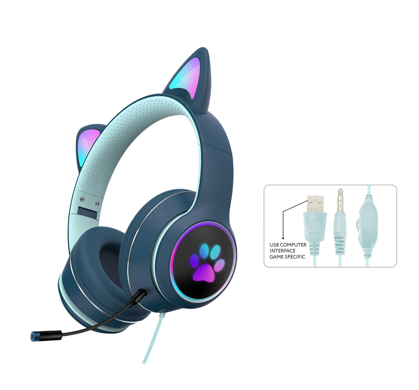 AKZ-022 RGB Luminous Cat Ear Wired Gaming Headset