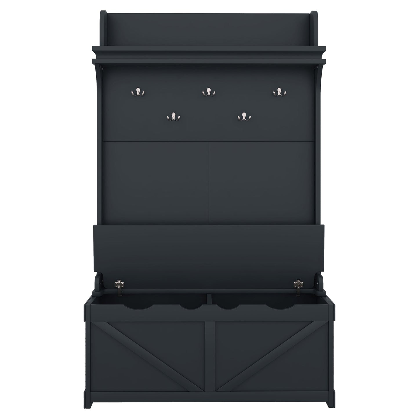 Hall tree with storage desk, entrance desk with drawers and 5 hooks, display rack, dark blue - Korvel