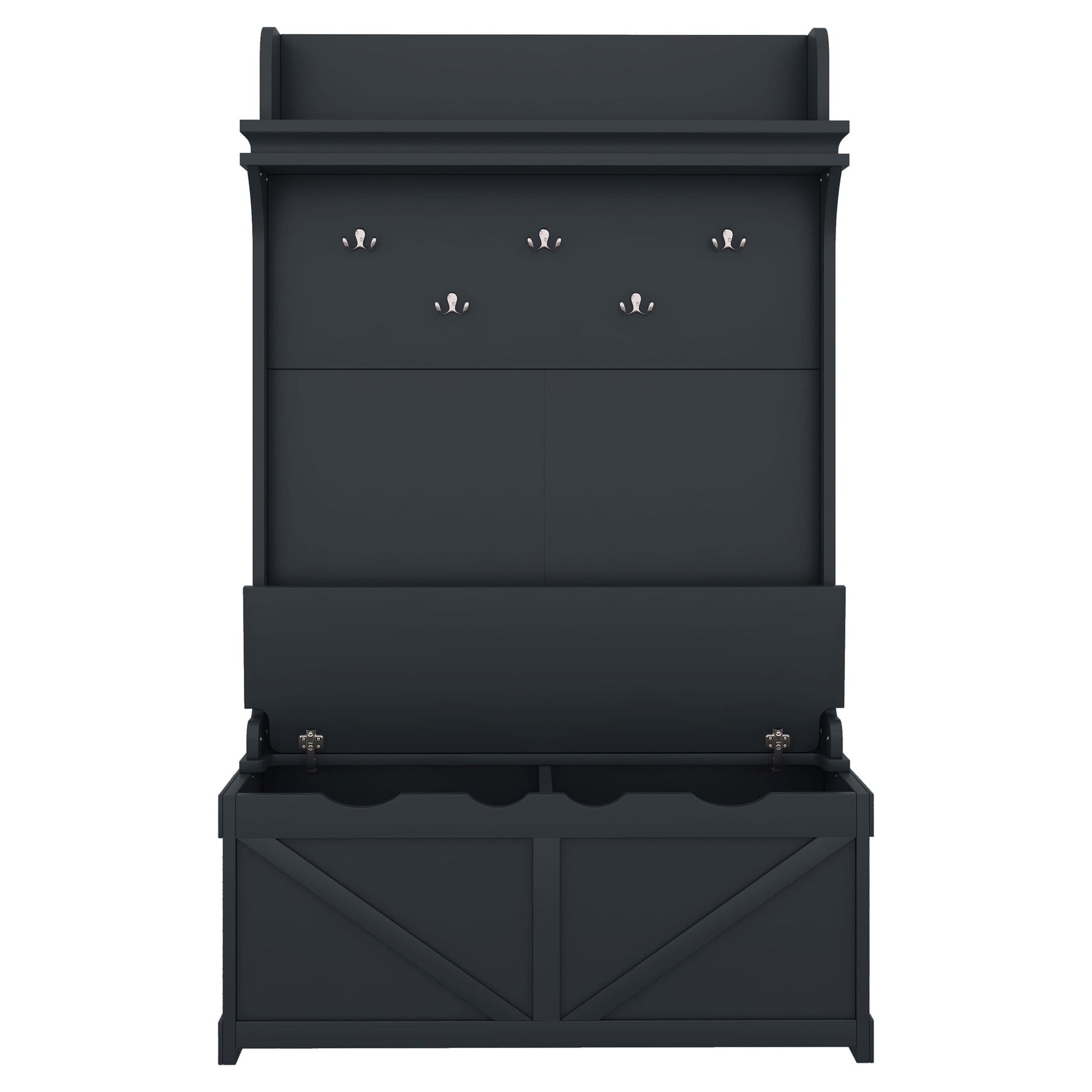Hall tree with storage desk, entrance desk with drawers and 5 hooks, display rack, dark blue - Korvel