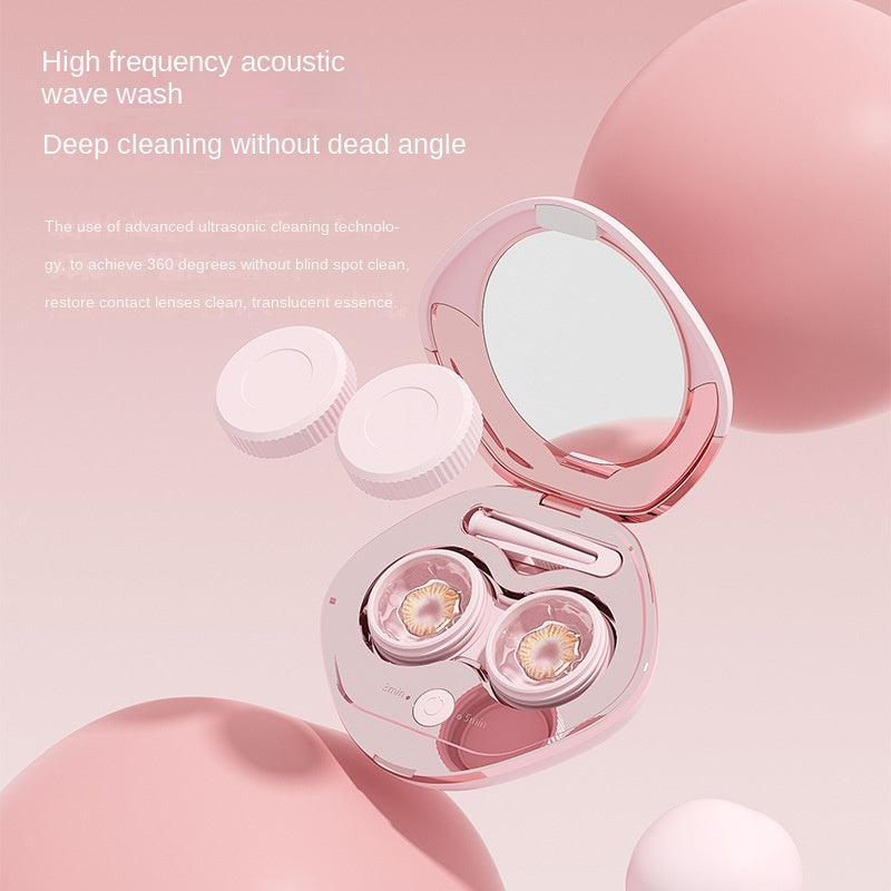 Ultrasonic cleaner, electric portable contact lens, contact lens, replaceable cleaning compartment - Korvel