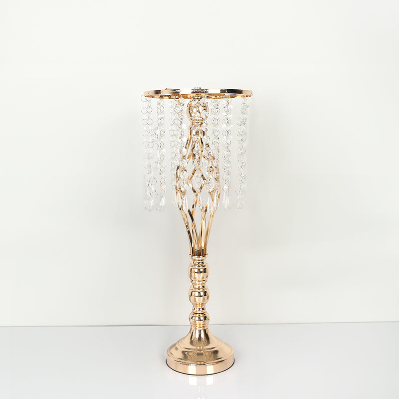 Wrought Iron Metal Flower Stand with Crystal Acrylic Beads Hanging Flower Arrangement, Gold-Plated Decoration for Wedding Tables - Korvel